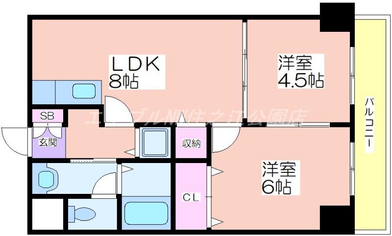 オークコート殿辻(2DK/1階)の間取り写真