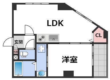 カサ内本町(1LDK/4階)の間取り写真
