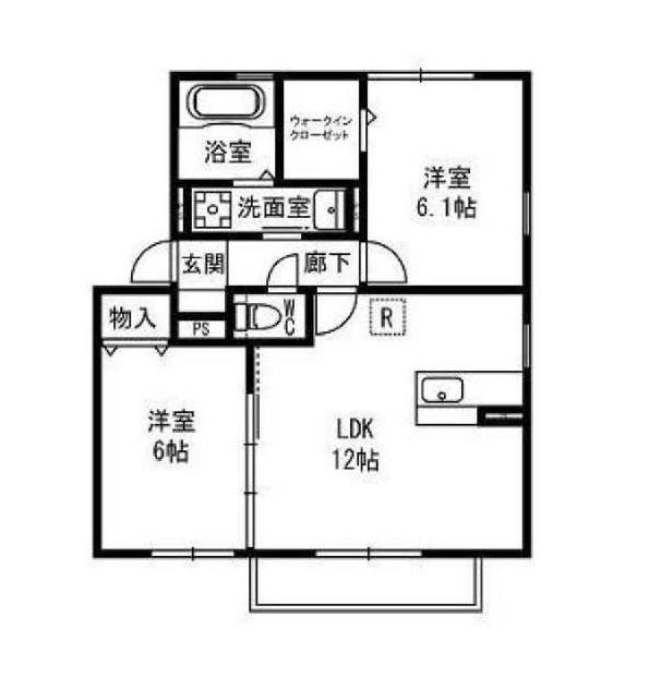 メゾンソレイユC棟(2LDK/1階)の間取り写真