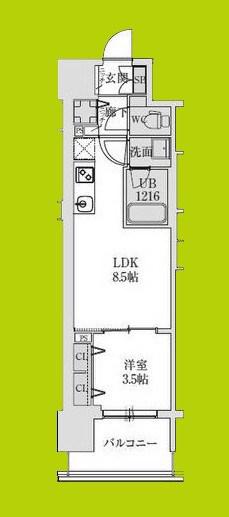 スプランディッド本町グラン(1LDK/11階)の間取り写真