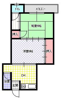 秦ハイツ(2DK/2階)の間取り写真