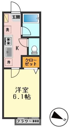 ひまわりハウスB(1K/1階)の間取り写真