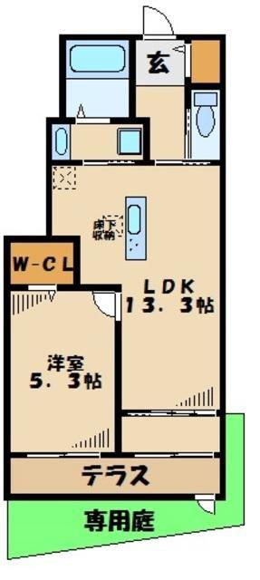 オークガーデン(1LDK/1階)の間取り写真