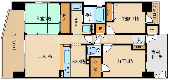 エスリード八尾本町(3LDK/3階)の間取り写真