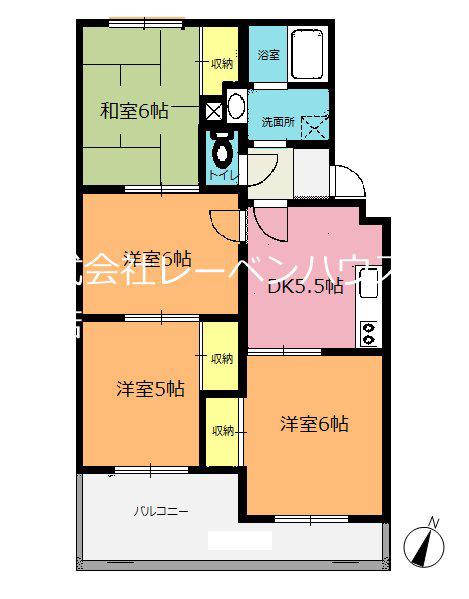 ヒルズ中央 A(4DK/2階)の間取り写真