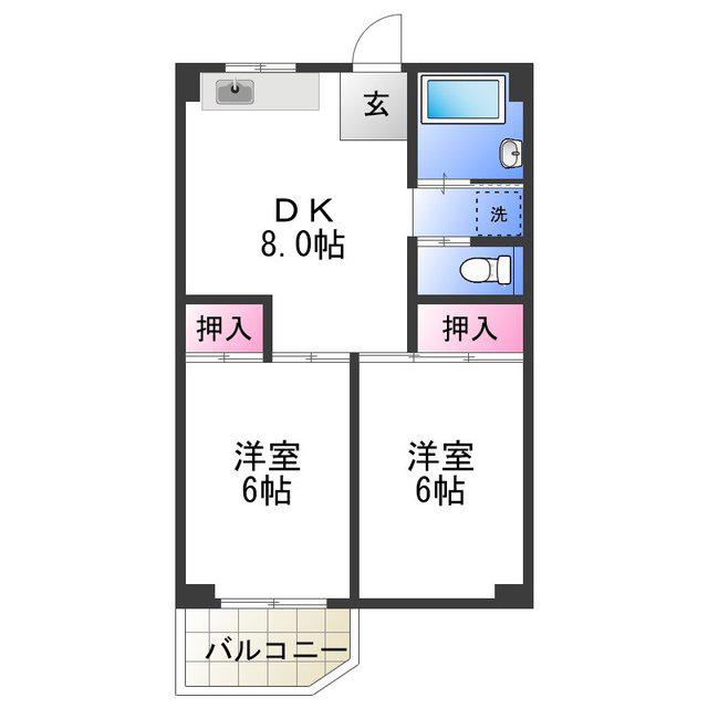 ビレッジハウス泉北栂タワー(2DK/6階)の間取り写真