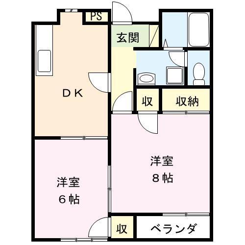 ホワイトヴィラII(2DK/2階)の間取り写真