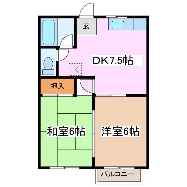 パレスモモセ C(2DK/2階)の間取り写真