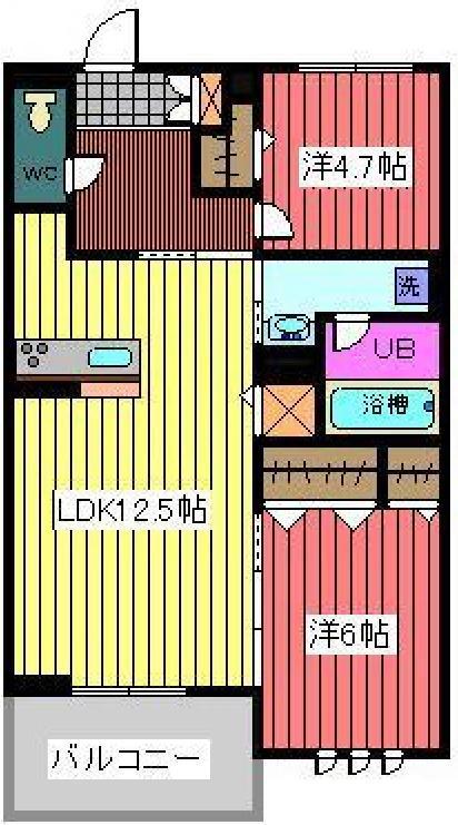 UN ROCHER(2LDK/2階)の間取り写真