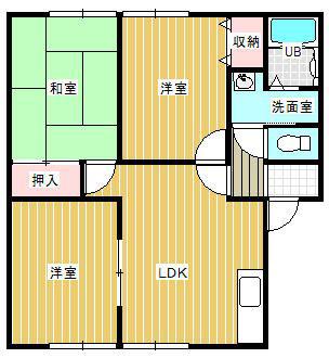 サンビレッジ葛原IIA棟(3LDK/1階)の間取り写真