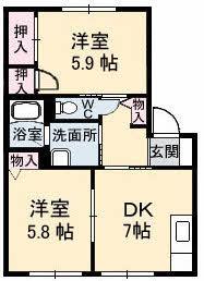 アンジュウデヤD棟(2DK/1階)の間取り写真