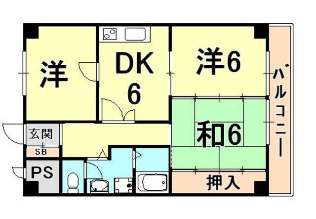 フェイバリー甲東園1・2(2LDK/2階)の間取り写真