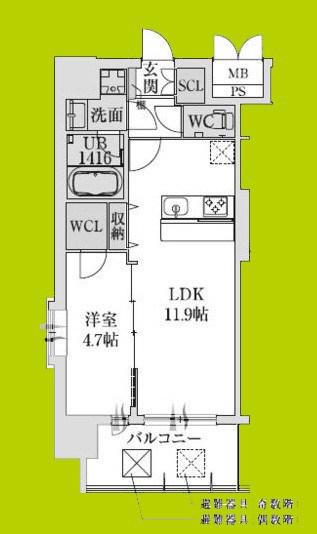 スプランディッド堺東III(1LDK/14階)の間取り写真