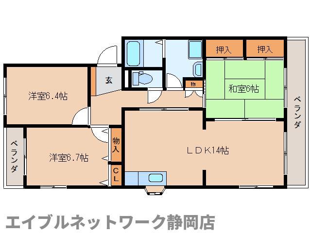 ヴェネッセ徳田 A棟(3LDK/1階)の間取り写真