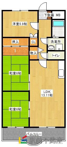 ヴィルシーナ松嶋(3LDK/1階)の間取り写真