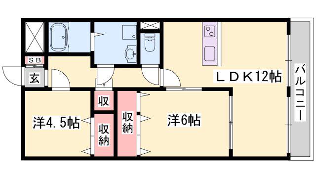 ヴィラ カプリコーン(2LDK/1階)の間取り写真