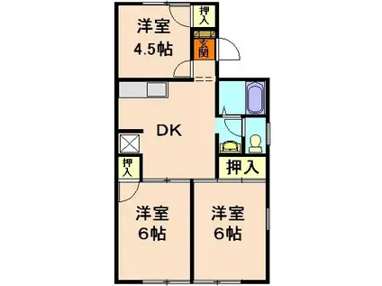 フラッツヨコタI(3DK/2階)の間取り写真
