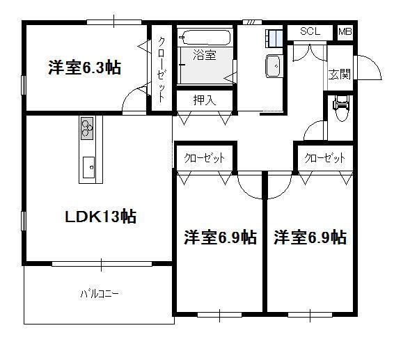 フェリースグランジェ(3LDK/3階)の間取り写真