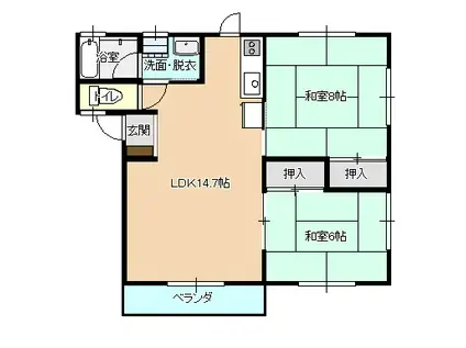 ハウスリポーズA(2LDK/1階)の間取り写真