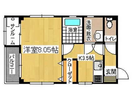 サンリバーハイツ(1K/3階)の間取り写真