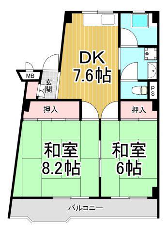翠光ハイツ(2DK/4階)の間取り写真