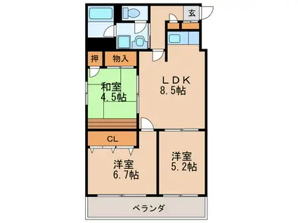 チサンマンション錦(3LDK/11階)の間取り写真