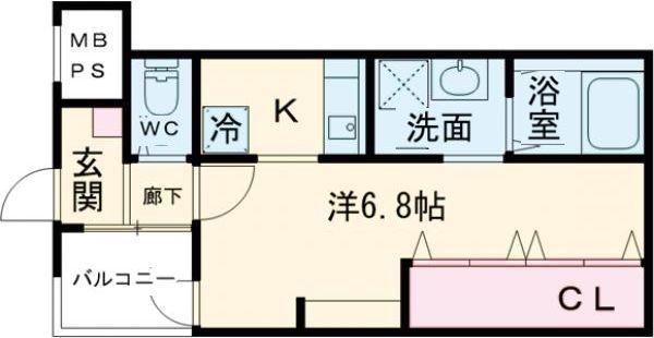 寺地町東ジーイー・サンク(ワンルーム/1階)の間取り写真