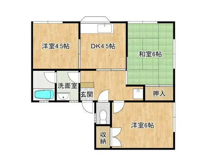 ＪＲ小浜線 東舞鶴駅 徒歩53分 2階建 築32年(3DK/2階)の間取り写真