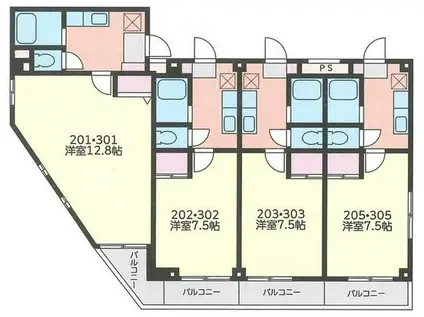 ビューヒルズ(1K/3階)の間取り写真