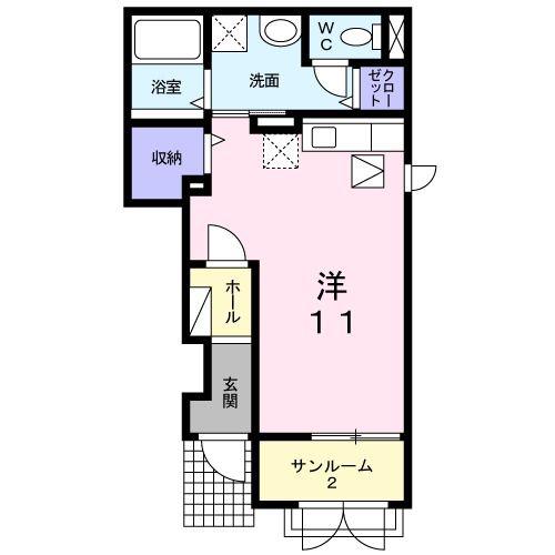 コートドールI(ワンルーム/1階)の間取り写真