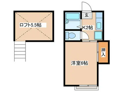 ビラ山富士(1K/2階)の間取り写真