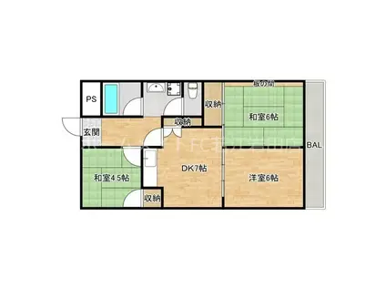 西岩崎コーポ(3DK/4階)の間取り写真