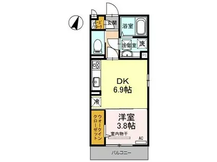 ボンシャンス薫風 B棟(1DK/1階)の間取り写真