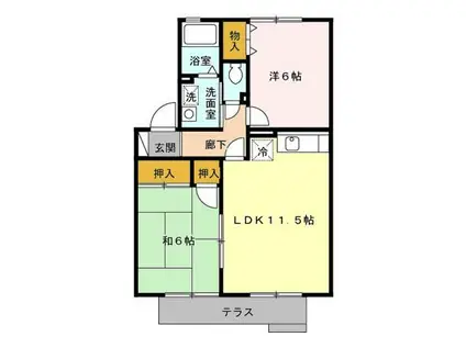 グレープヒルズ羽犬塚I A棟(2LDK/1階)の間取り写真