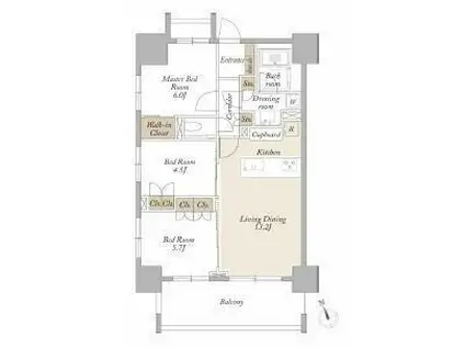 ライトテラス新宿御苑(3LDK/10階)の間取り写真