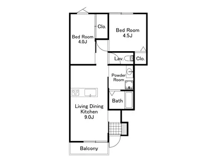 LA VITA西八田 II(2LDK/1階)の間取り写真