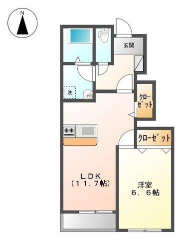 ウィング(1LDK/1階)の間取り写真