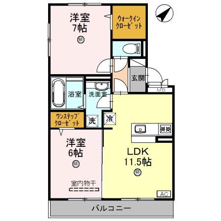 ウエストゲート(2LDK/3階)の間取り写真