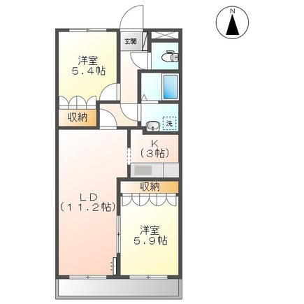 LIBERTYSHINE(2LDK/2階)の間取り写真