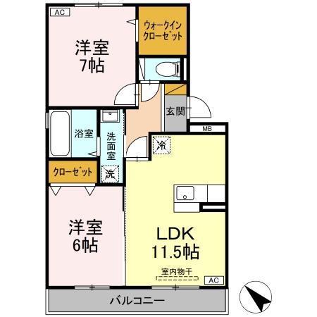 サニーリヴA棟(2LDK/1階)の間取り写真