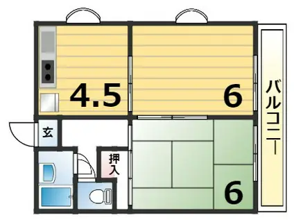 フラワーハイツ(2DK/2階)の間取り写真