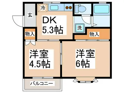 アネックス(2DK/2階)の間取り写真