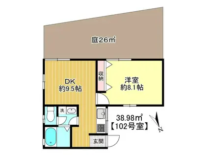 テラスハウス(1DK/1階)の間取り写真