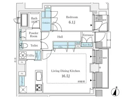 マノワール西麻布(1LDK/1階)の間取り写真