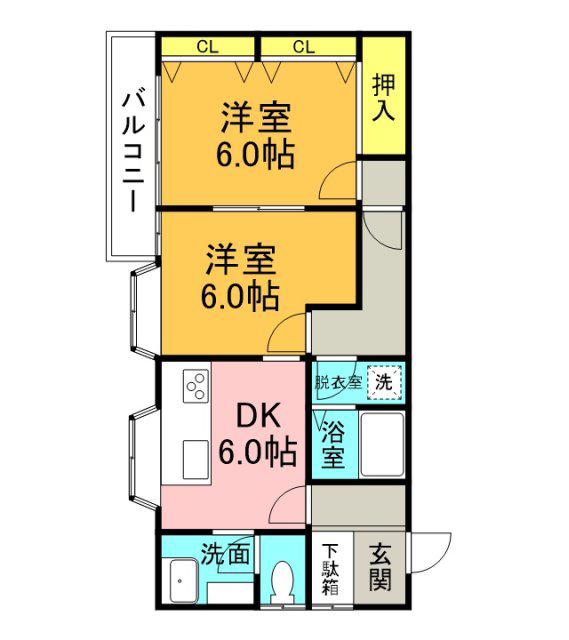 川端ビル(2DK/2階)の間取り写真