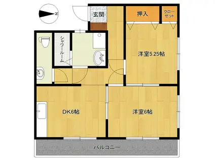 ホワイトアベニュー(2DK/1階)の間取り写真