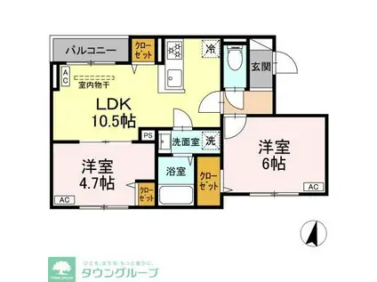セレスティア若宮(2LDK/2階)の間取り写真