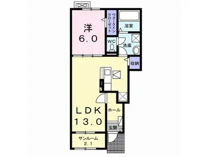 グランドゥール住吉B(1LDK/1階)の間取り写真