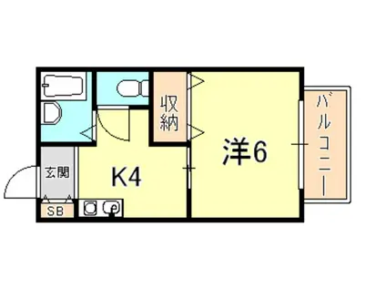 甲南山手フラッツ(1K/2階)の間取り写真