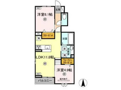 ソレイユ B棟(2LDK/1階)の間取り写真